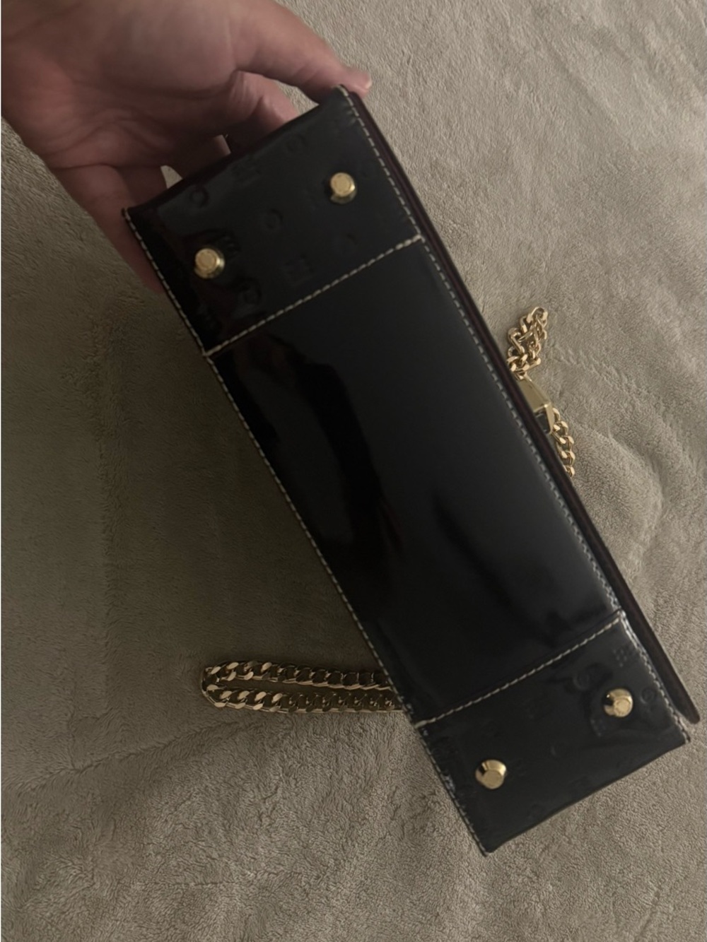 Arcadia Black Patent Crossbody with Gold Chain - Picture 3 of 3